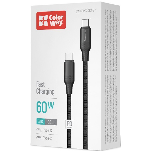 Фото - Кабель Colorway Type-C - Type-C (TPE embossed) (PD Fast Charging 60W) 3А 1м Black (CW-CBPDCC101-BK)
